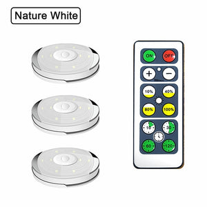 Dimmable Lighting LED Battery Puck Lights with Remote Control Touch Sensor Under Cabinet Lights for Kitchen Wardrobe Closet Lamp