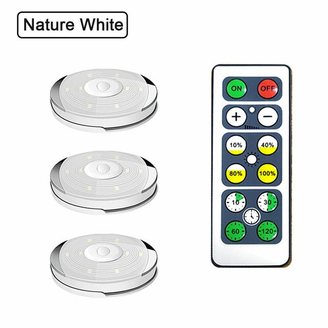 Dimmable Lighting LED Battery Puck Lights with Remote Control Touch Sensor Under Cabinet Lights for Kitchen Wardrobe Closet Lamp