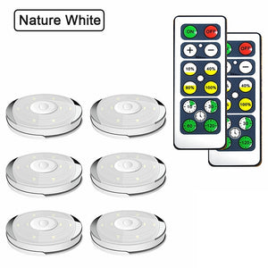 Dimmable Lighting LED Battery Puck Lights with Remote Control Touch Sensor Under Cabinet Lights for Kitchen Wardrobe Closet Lamp